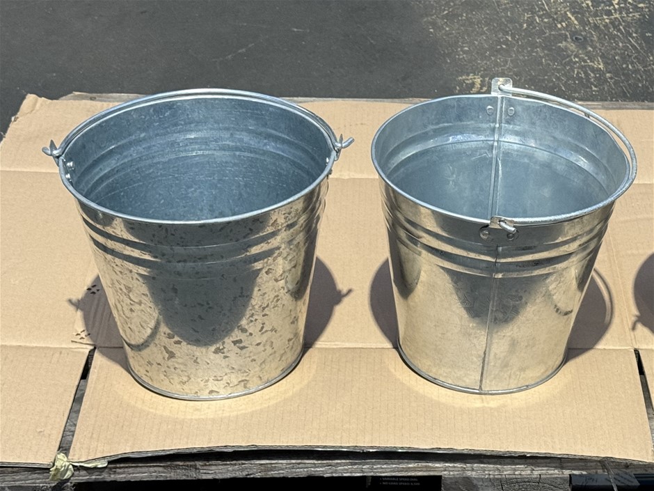 Galvanized Round bucket, vintage decorative 10 litres (approx) x 2 units
