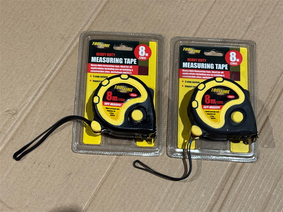 Tool time 8m Tape Measure, Heavy duty, Magnetic tip x 2 units Brand New