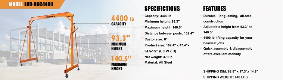 Unused 2025 Landhonor 4400-LB adjustable height All-Stell Gantry Crane