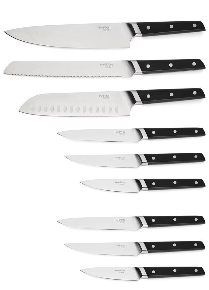 HAMPTON Forge Knife Set 9 Piece Fine-Edge Tapered Blade, Black <b>You must