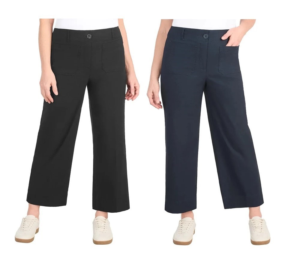 2 x DALIA Women's Wide Leg Woven Pant, Size 8, Black & Navy, 1879145. Buye