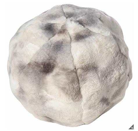 2 x MON CHATEAU Round Faux Fur Pillow, 30cm, Grey.