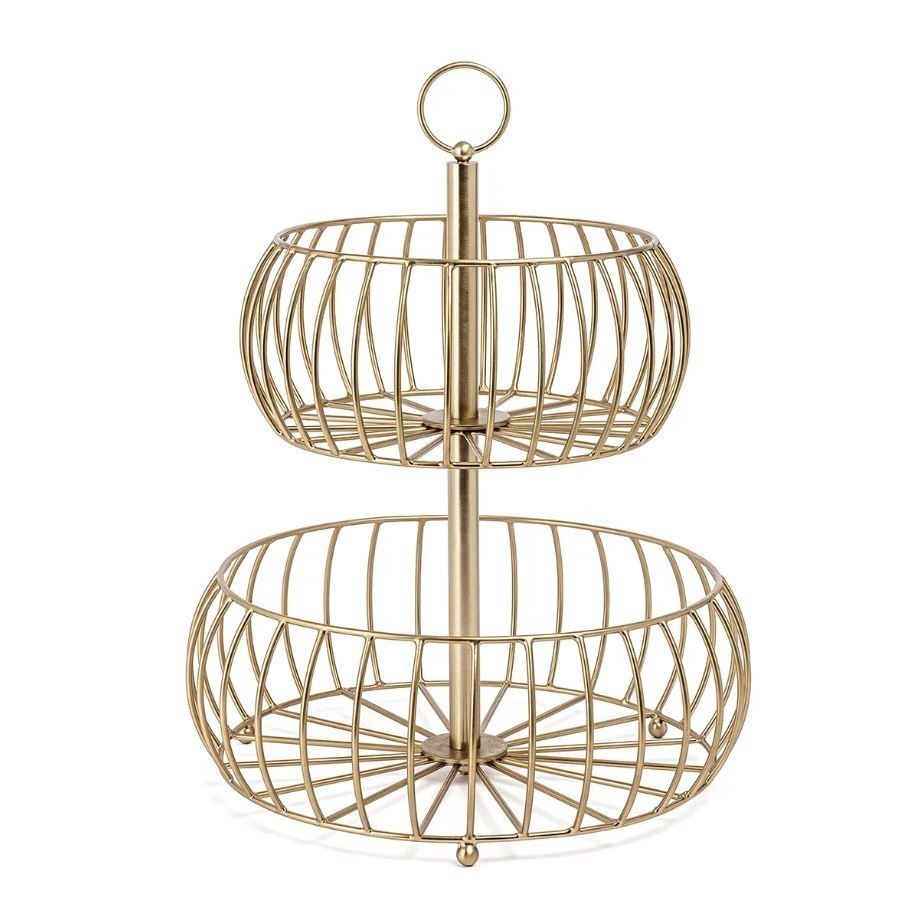 OVER AND BACK 2-Tier Golden Fruit Basket. NB: Damaged packaging, minor acce