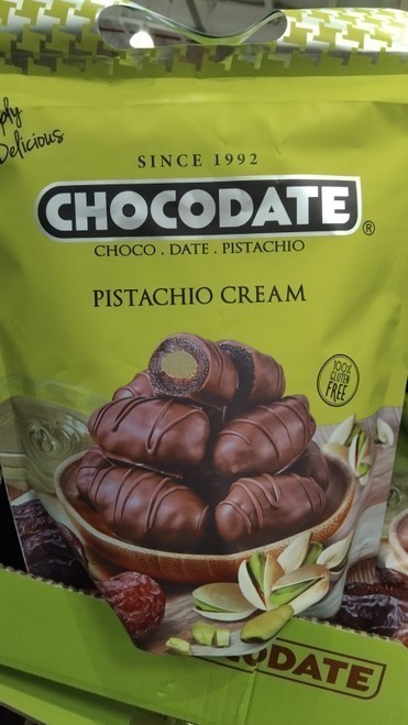 2 x CHOCODATE Chocolate Date With Pistachio Cream, 525g. NB: Damaged packag
