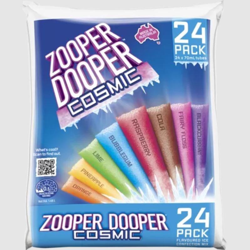 3 x Pack of 24pc ZOOPER DOOPER Cosmic Flavoured Ice Confection Mix, 70ml ea