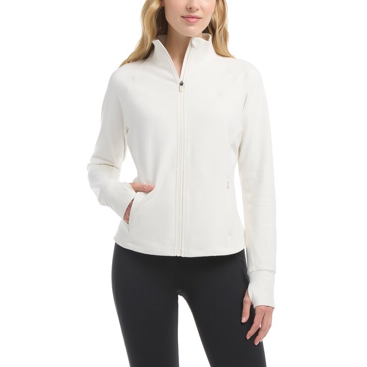 DANSKIN Women's Satin Stitch Yoga Jacket, Size XL, Off White.