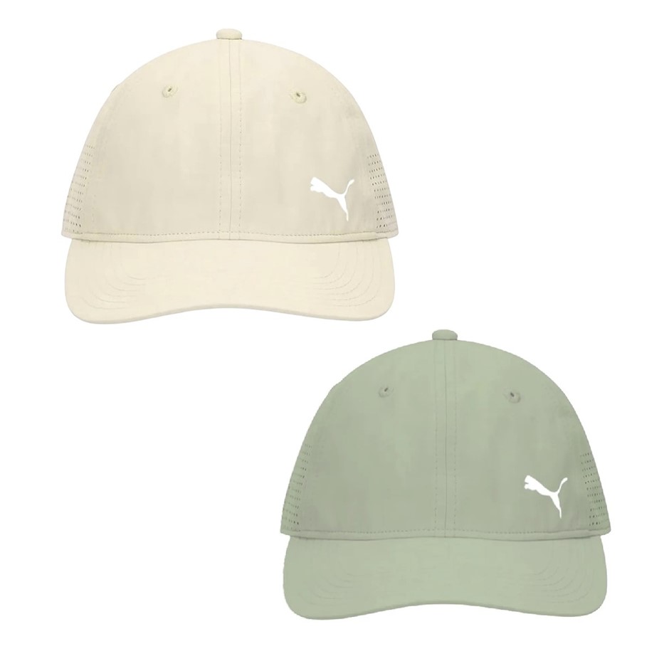 2 x PUMA Perforated Performance Caps, Lux Army & Alpine Snow, 024741. NB: b