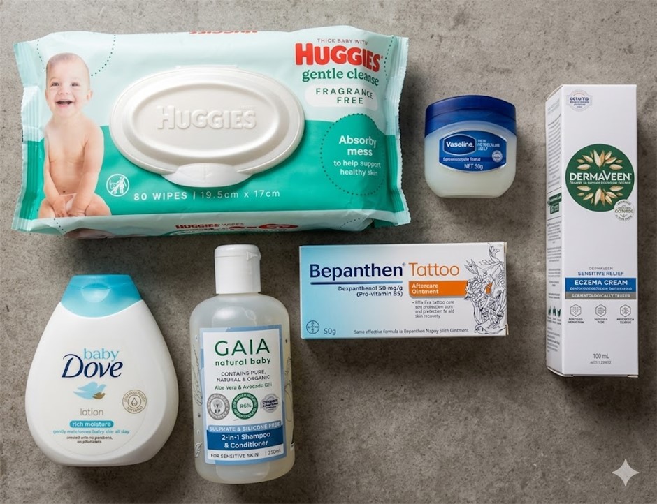 PERSONAL CARE BUNDLE: Huggies Gentle Cleanse Wipes (80 Pack) + Baby Dove Ri