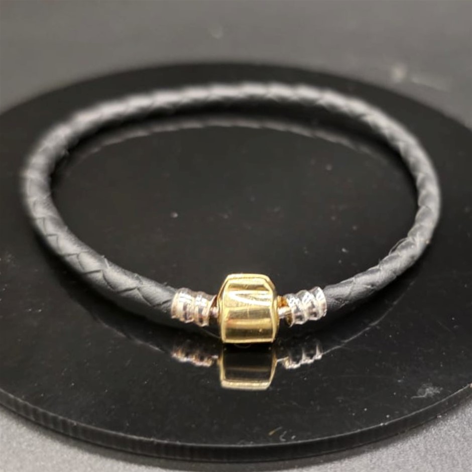 Designer Simulated Diamond Ball Bracelet with Black Braid