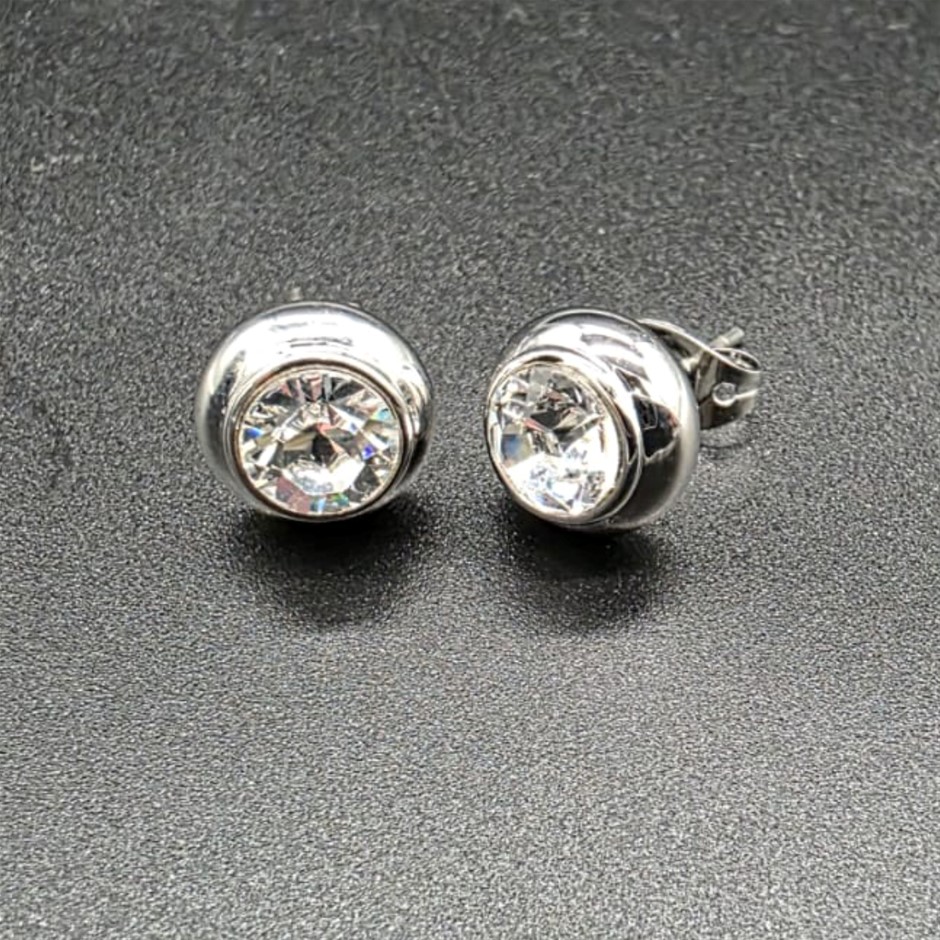 Designer Simulated Diamond Round Earrings in Silver