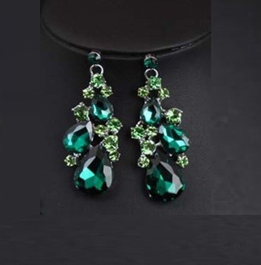 Designer Simulated Diamond Statement Green Bridal Earrings