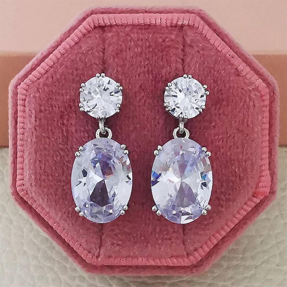 Designer Simulated Diamond Drop Earrings in Silver