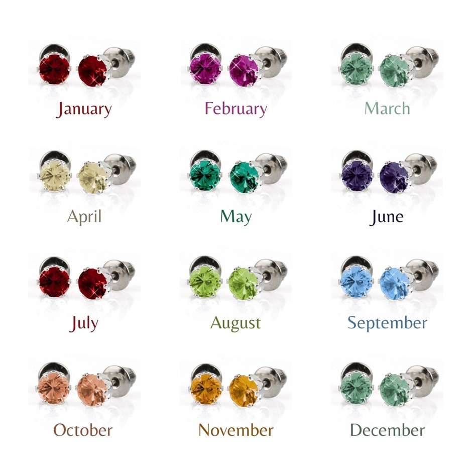 BULK PACK - 12 x Pairs Birthstone Coloured 5mm Earrings - Great Gift Idea!