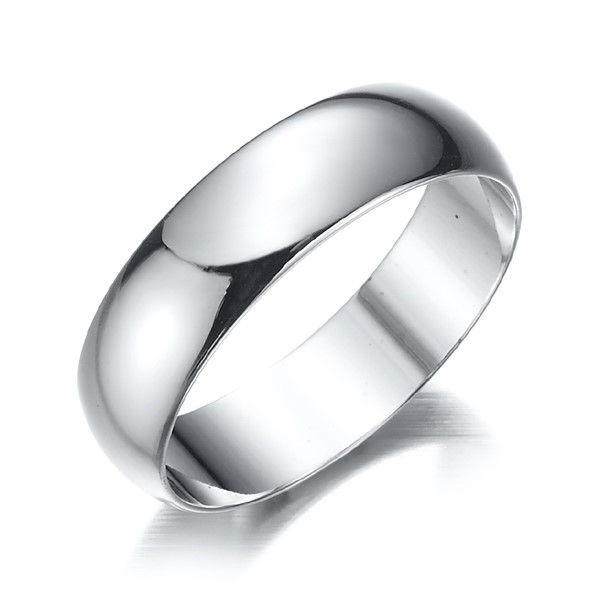 Rhodium Plated Men's Band Ring (6mm) - US Size 9