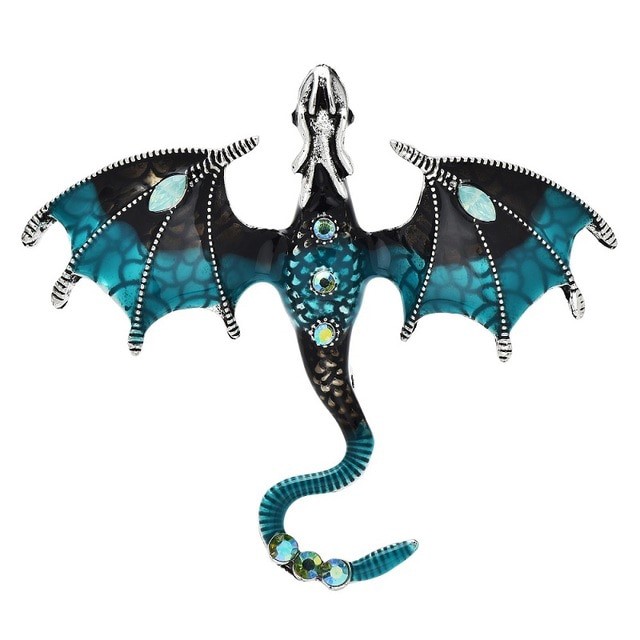 Designer Enamel Blue & Black Dragon Brooch Pin