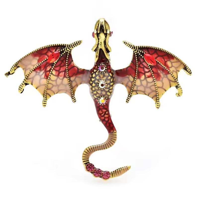 Designer Enamel Red & Black Dragon Brooch Pin