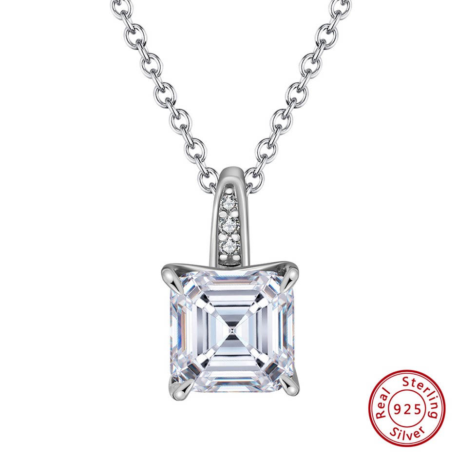 7MM 925 Silver Simulated Diamonds Square Pendant Necklace