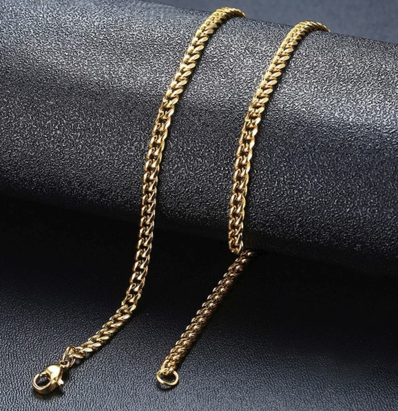 Classic 3.5mm Stainless Steel Curb Chain Necklace - 50cm (Yellow)