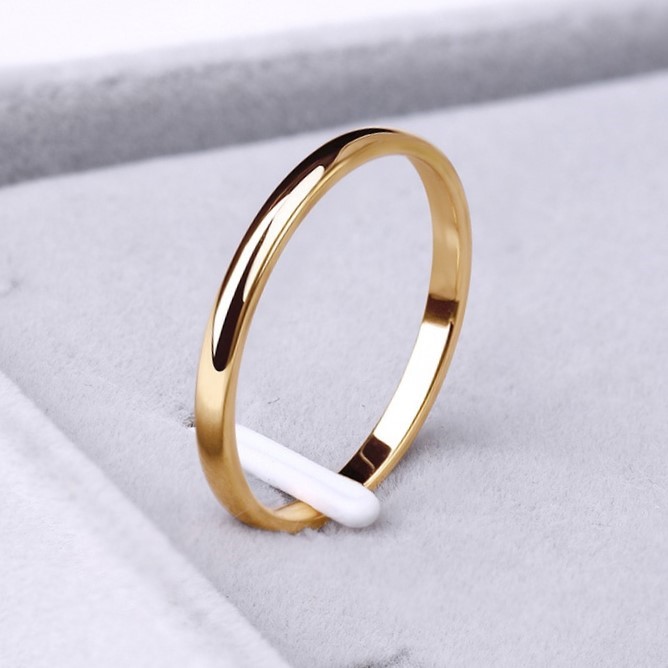 Classic 2mm Wide Stainless Steel Band Ring in Yellow - US Size 9