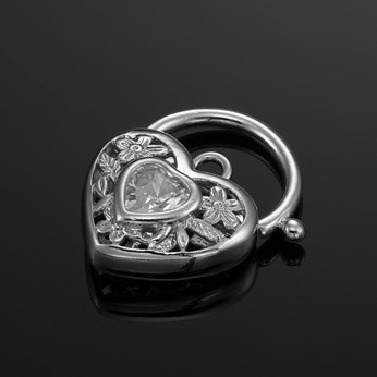 Classic Rhodium Plated Simulated Diamond Filigree Heart Locket