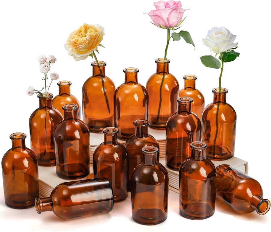 YOUEON Vintage Style Glass Bud Vase, Living Bud Vases, Small Vases for Flow