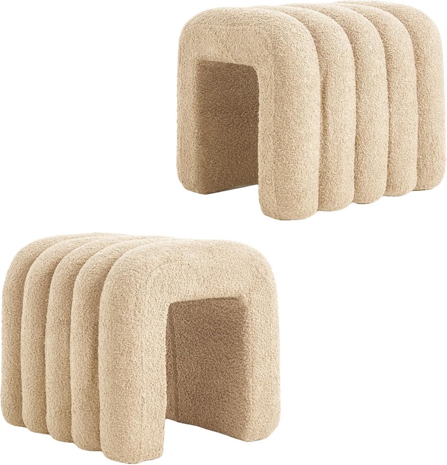 LA BELLA Arch-Layered Stools, Cozy Teddy Fleece Upholstery, Wave-Like Desig