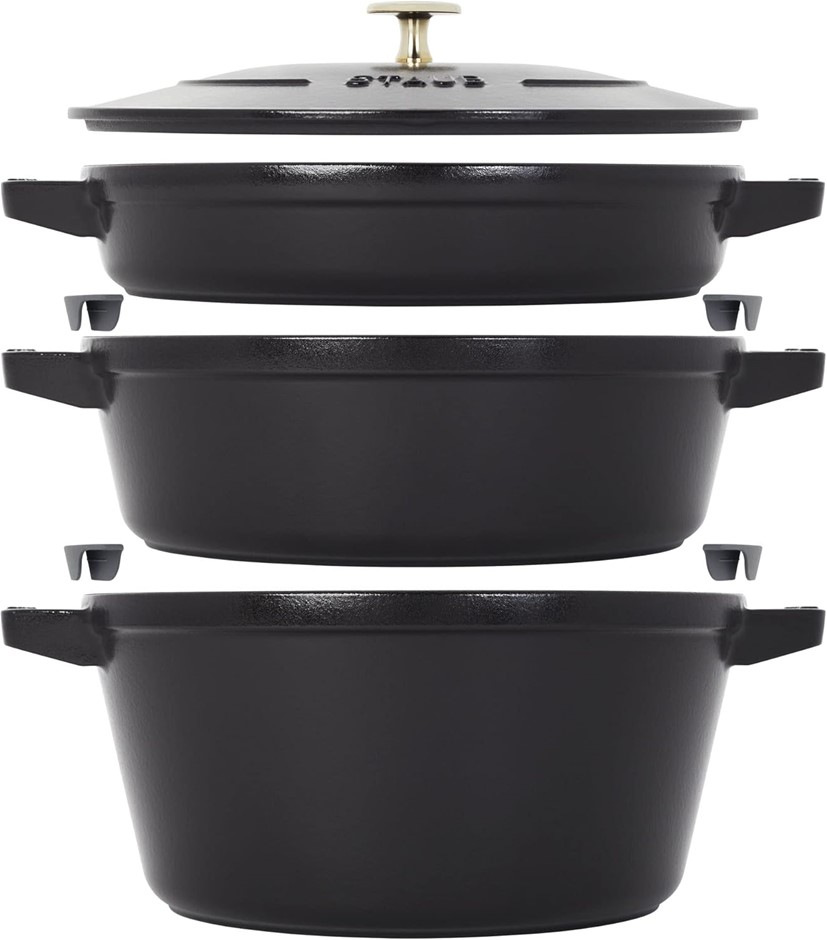 STAUB Cast Iron Set 4-pc, Stackable Space-Saving Cookware Set, Dutch Oven,