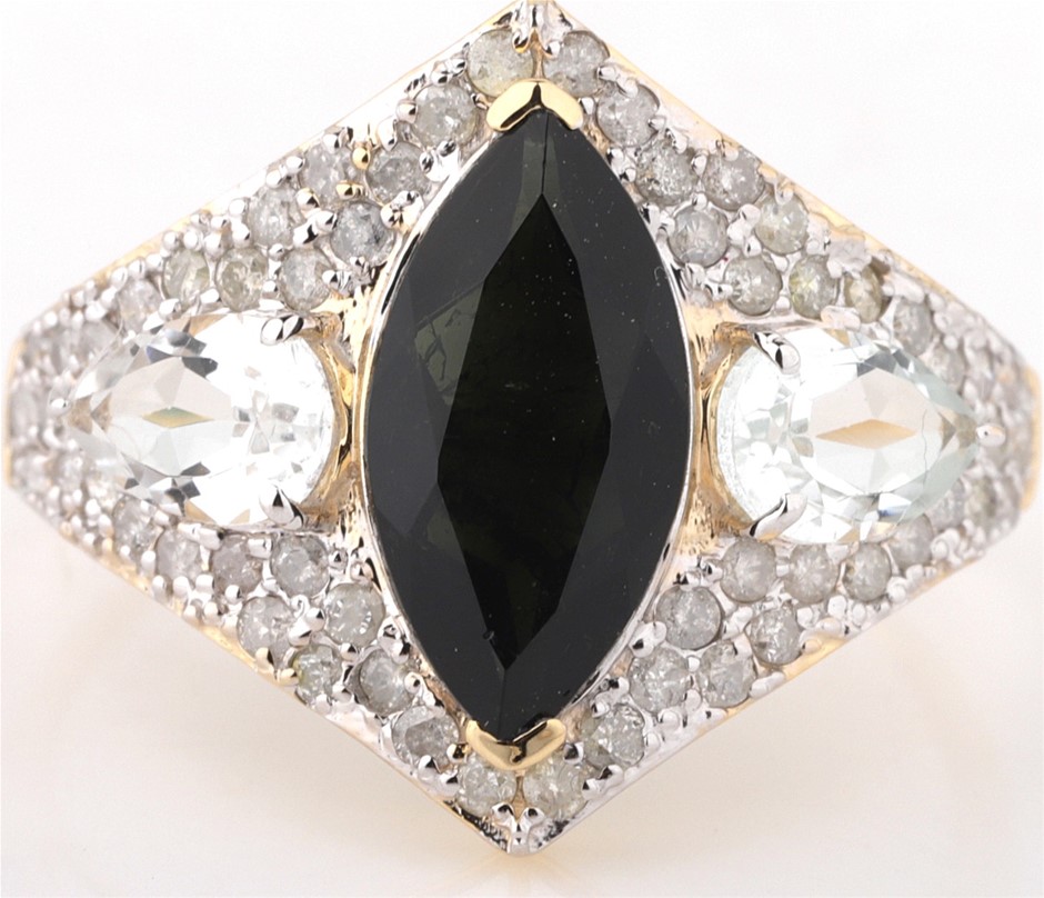 Yellow Gold Natural Garnet & Diamond Ring with Valuation