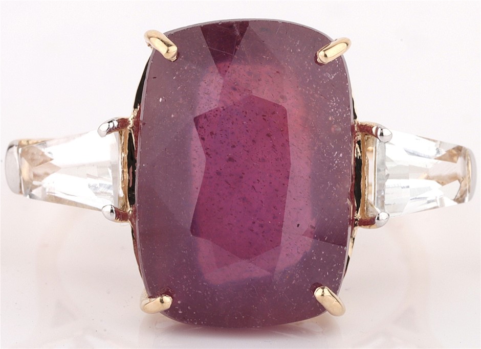 Yellow Gold Natural Amethyst / Natural  & Diamond Ring with Valuation