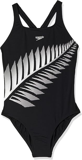SPEEDO Girl's Kiwi Medalist One Piece Swimsuit, Size 15-16 Years, Black/Sil