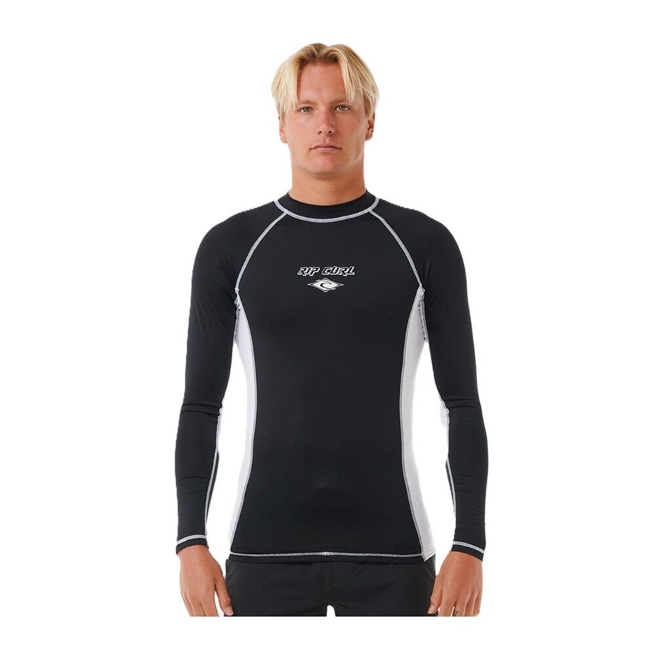 RIP CURL Men's Fade Out UV Long Sleeves Rash Vest, Size XL, Black / White.