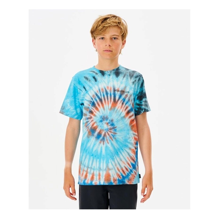 RIP CURL Boy's Cosmic Tides Tie Dye T-Shirt - Aqua, Size 12. RRP: $39.99.