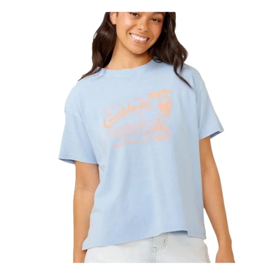 RIP CURL Women's Caribbean Relaxed Tee, Size L, Mid Blue. RRP: $49.99.  Buy