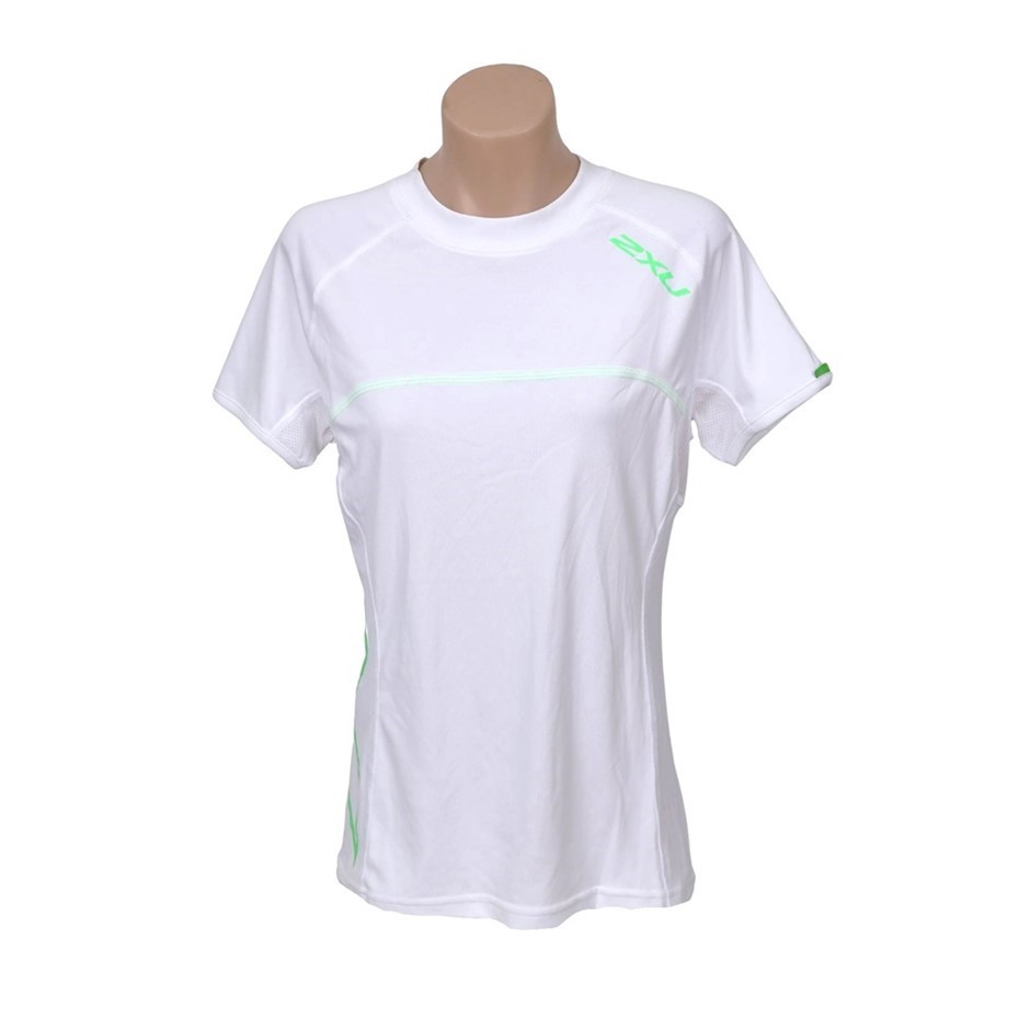 4 x 2XU Women's Sailing Short Sleeve Fibretech Tee, Size XS, White/Green.