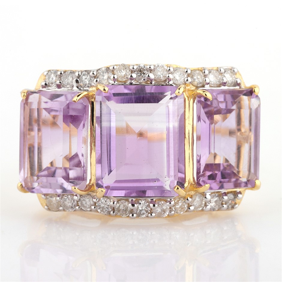 Yellow Gold Natural Amethyst / Natural  & Diamond Ring  with Valuation