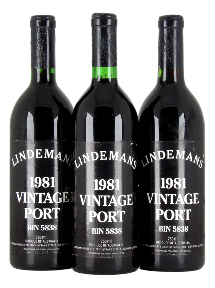 Lindemans Bin 5838 Vintage Port 1981 (3x 750mL), Aus.