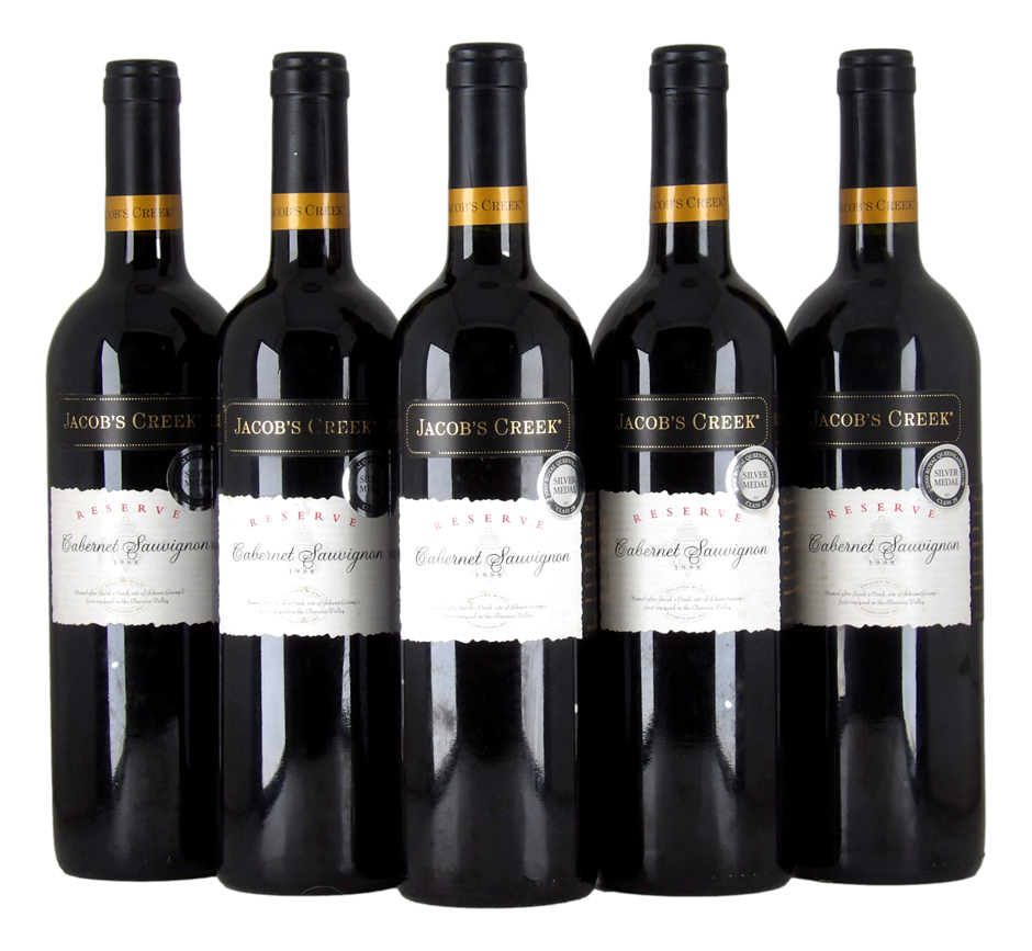 Jacobs Creek Reserve Cabernet Sauvignon 1998 (5x 750mL), Various SA.