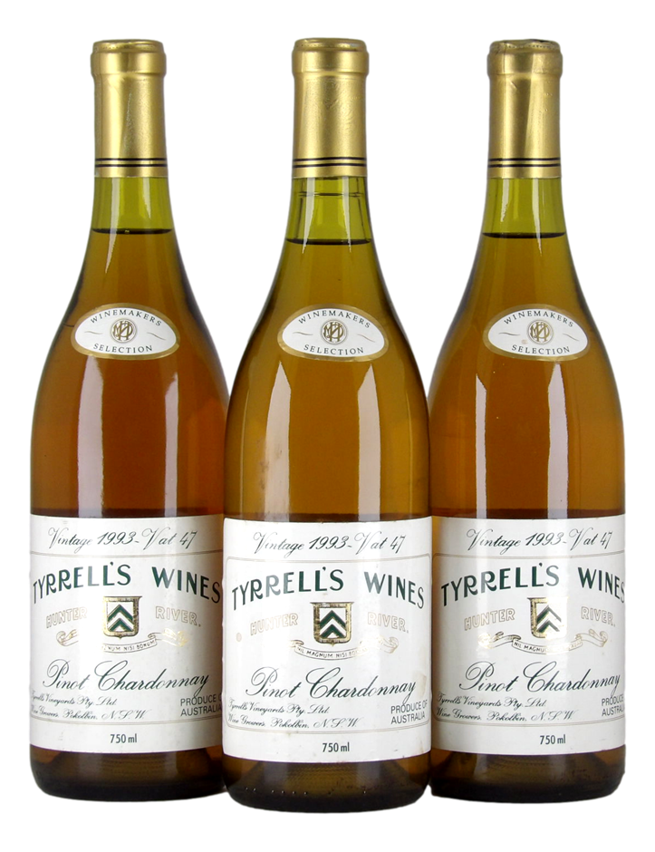 Tyrrell's Wines Vat 47 Pinot Chardonnay 1993 (3x 750mL) Hunter Valley