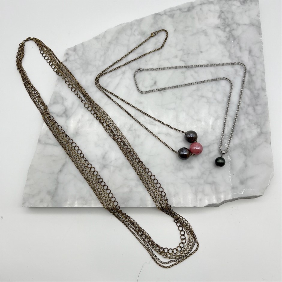 Ceramic & Shell Pearl Necklaces - 3 Pcs