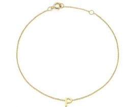 9K Yellow Gold MINI INITIAL 'P' Bracelet 15.5-19cm