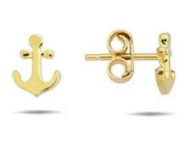 9K Yellow Gold ANCHOR STUD EARRINGS