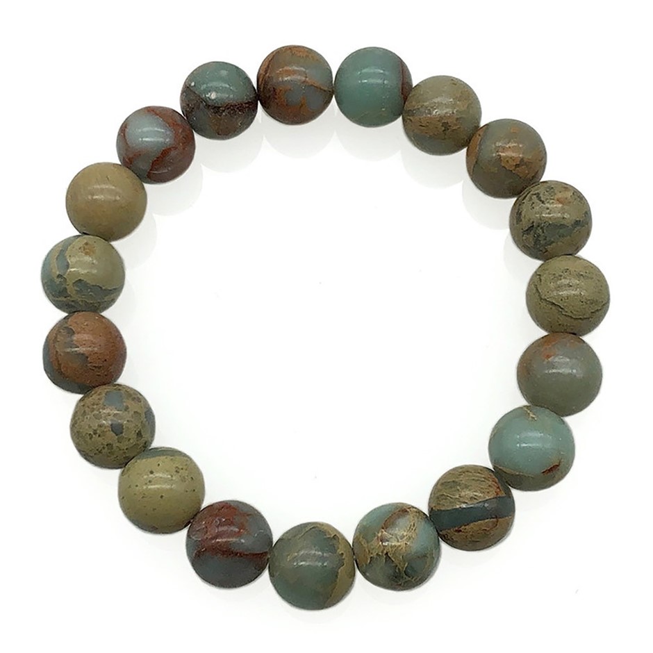 10mm Aqua Terra Jasper Beaded Stretchy Bracelet
