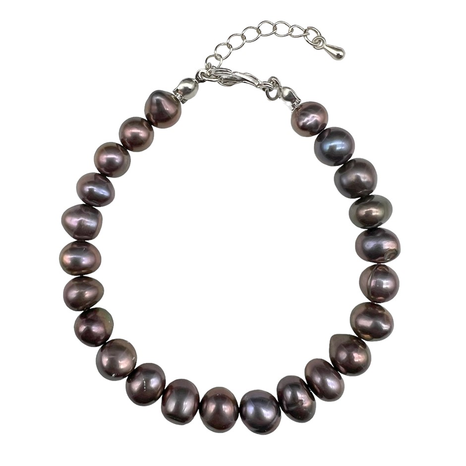 7-8mm Chocolate Potato Shape Pearl with Platinum Plated Bracelet