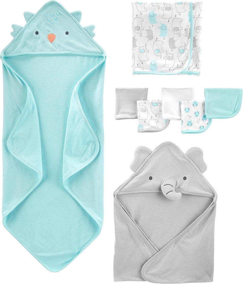 SIMPLE JOYS BY CARTER'S Baby 8-Piece Towel and Washcloth Set, Aqua Blue/Gre