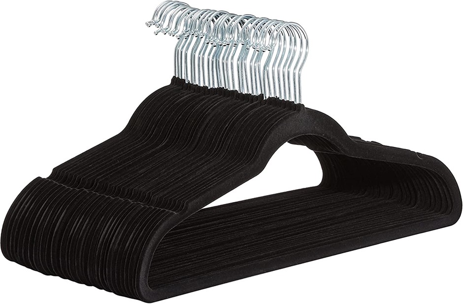 AMAZON BASICS Slim, Velvet, Non-Slip Suit Clothes Hangers, Black/Silver, Pa