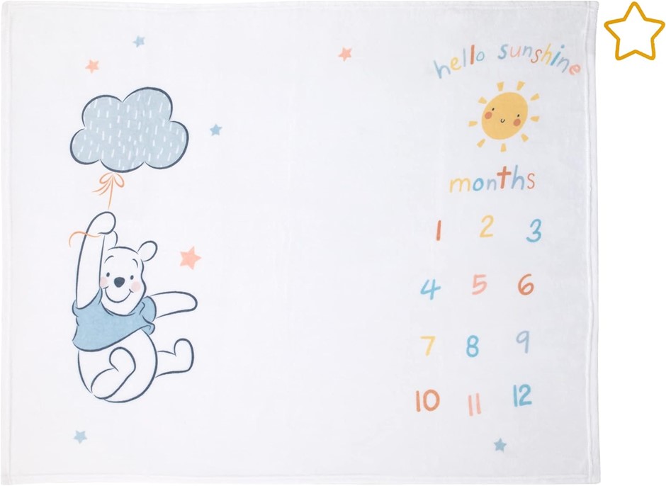 DISNEY Winnie The Pooh White, Yellow, and Aqua Super Soft Milestone Baby Bl