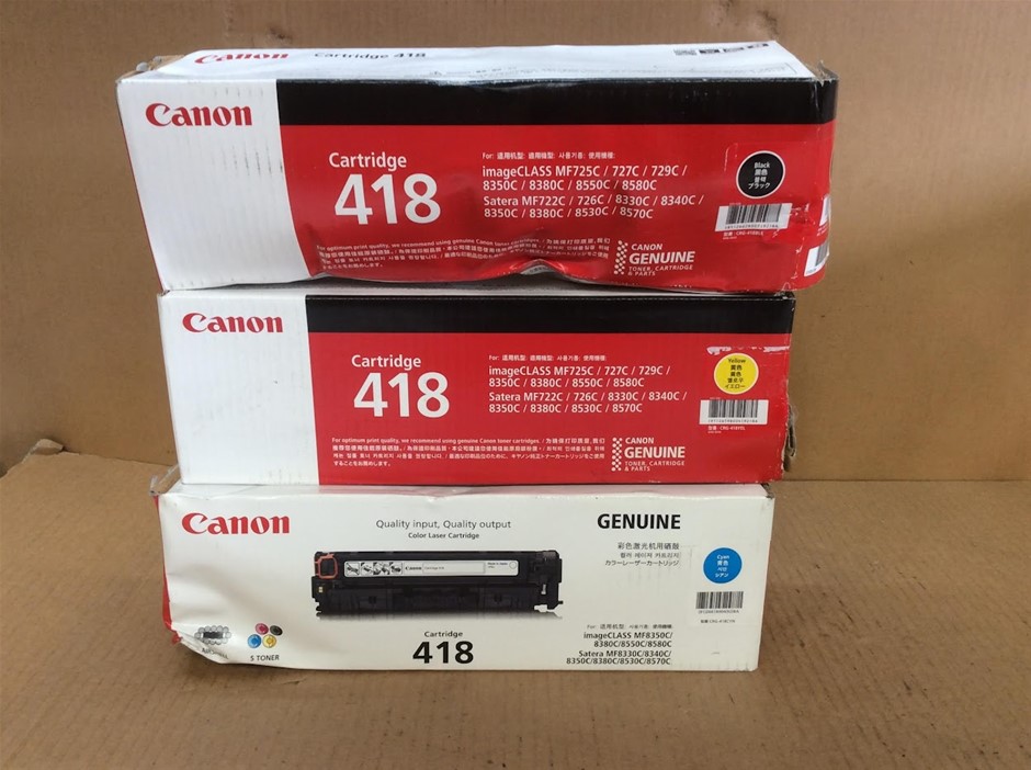 Canon Cartridge 418 Genuine Toner (Black, Yellow, Cyan) - New (Lot of 3)