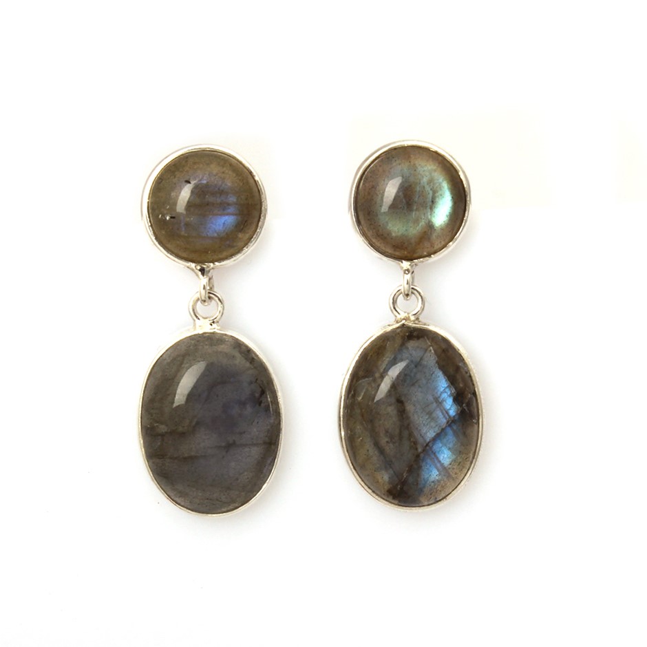 Handcrafted 24 Cts labradorite Drop 925 Sterling Silver Gemstone Earrings
