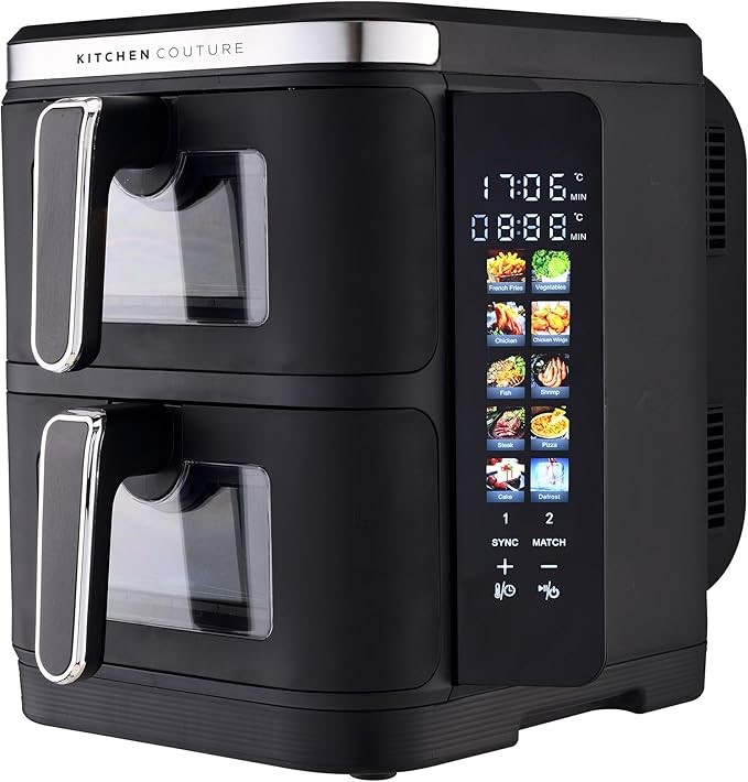 KITCHEN COUTURE 11L Clear View Vertex Dual Draw Air Fryer Oven. NB: Has bee
