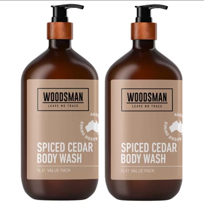 2 x WOODSMAN Spiced Cedar Body Wash, 1L.